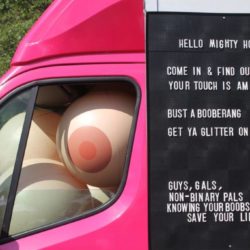 Inflatable Boobs In Van Promotional Cancer Check