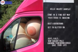 Inflatable Boobs In Van Promotional Cancer Check