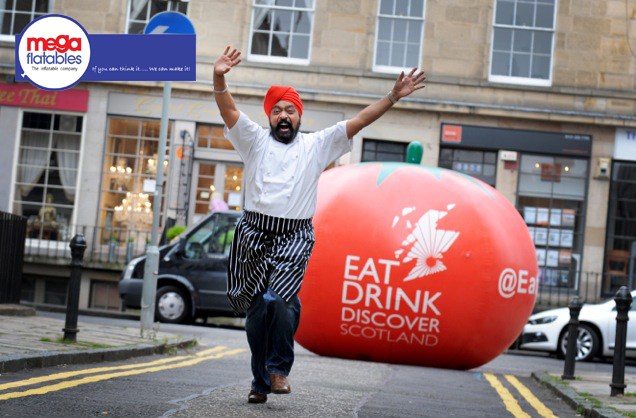 Eat Drink Discover inflatable red sphere