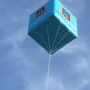 inflatable aldi cube suspended