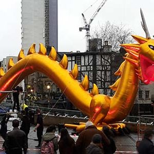 Inflatable gold dragon parade