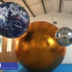 Earth & Moon Inflatable Spheres Orbiting Golden Inflatable Sun