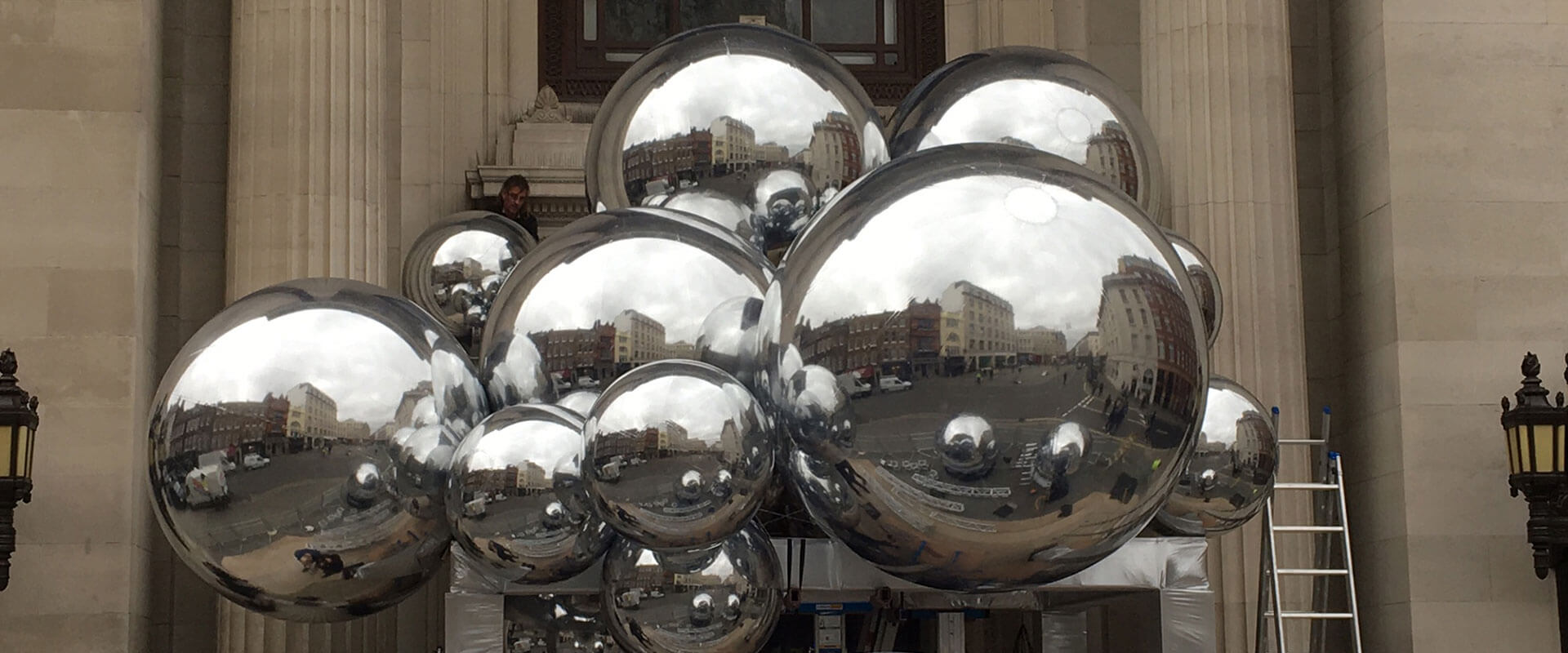 Silver chrome inflatable spheres