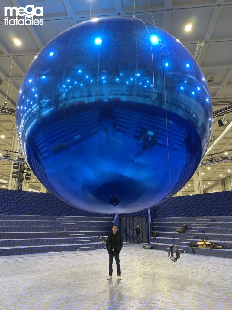 Giant blue inflatable mirror ball