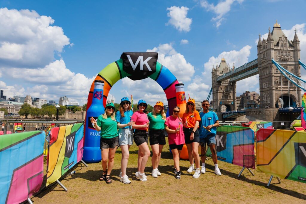 Branded inflatable VK arch in front of tower bridge