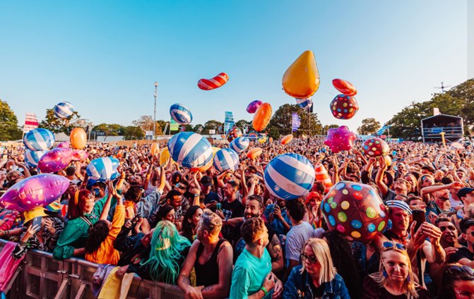 crowd with inflatables