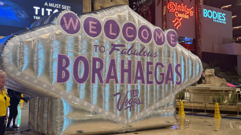 BTS Borahaegas chrome inflatable display in Las Vegas