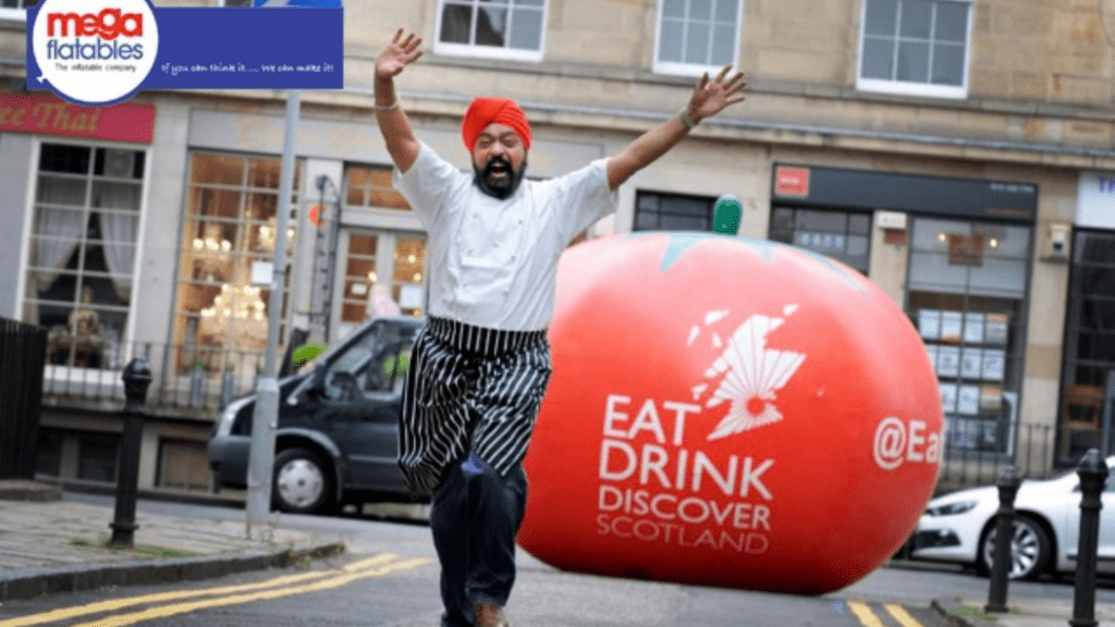 Giant inflatable tomato for Eat Drink Discover Scotland